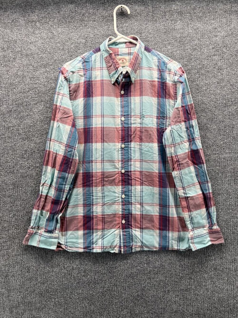 Brooks Brothers Shirt Men Medium Multicolor Plaid Button Long Sleeve Red Fleece